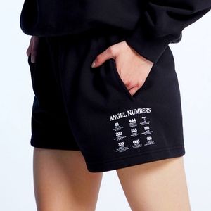 By Samii Ryan Angel Number Sweat Shorts,  Small, Black.